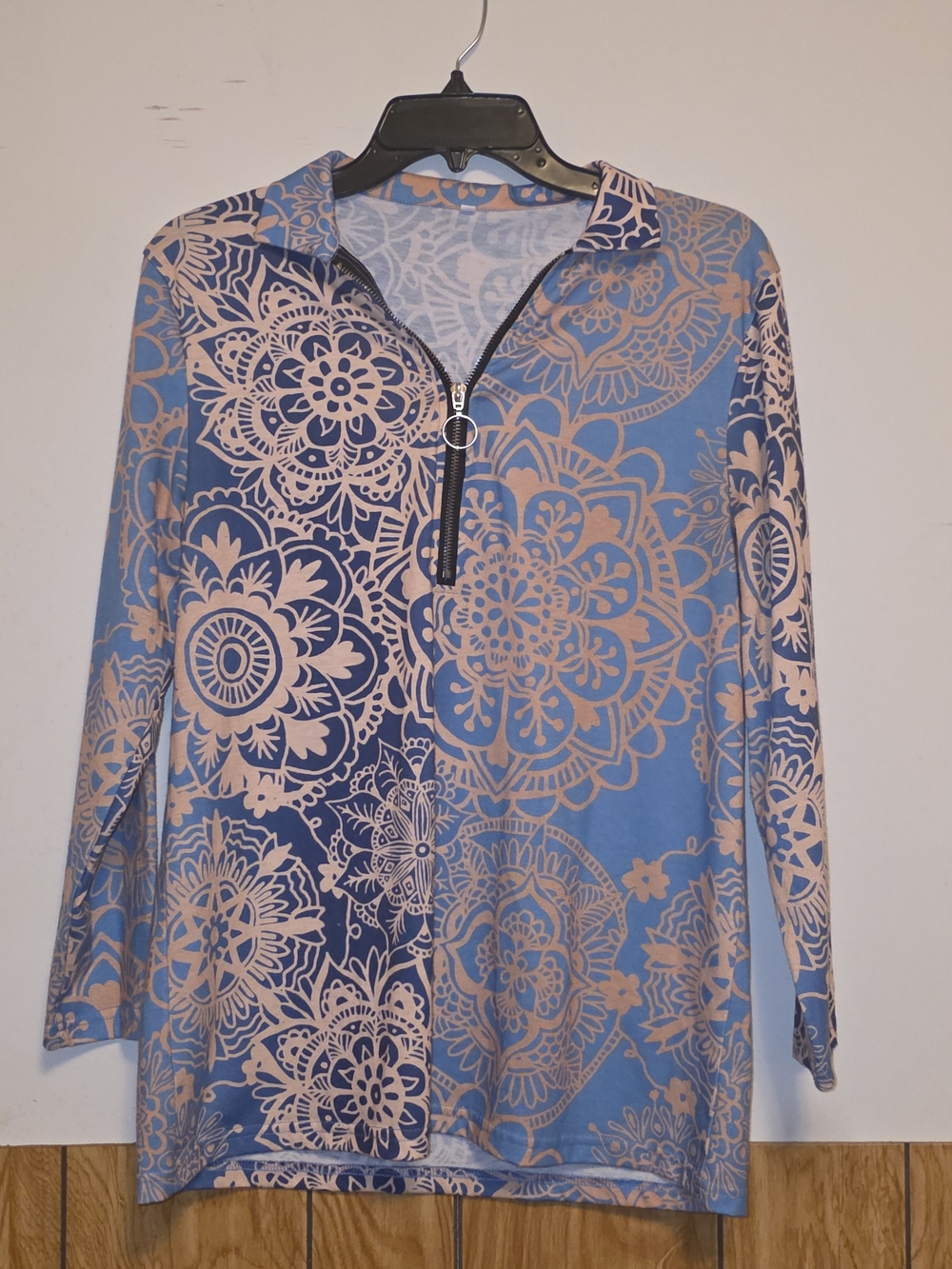 Target Blue & Pink Floral Zip-Front Pullover Top
